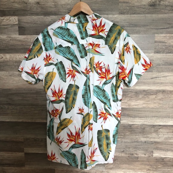 Jack and Jones Cotton Short Sleeved Tropical Print Button Down Shirt Large - Picture 7 of 8